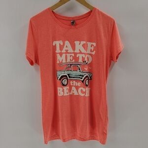 Instant Message Pullover Tee Size Large Coral Take Me To The Beach Old Jeep